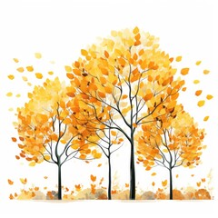 Golden leaves decorate the autumn trees