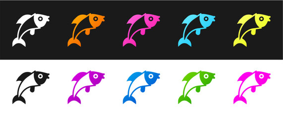 Set Fish icon isolated on black and white background. Vector
