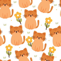 seamless pattern cartoon cat and flower. cute animal wallpaper illustration for gift wrap paper