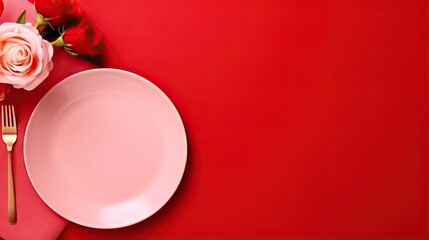  a plate with a rose on it next to a knife and fork.  generative ai