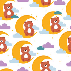 cute seamless pattern cartoon bear with moon. cute night sky element wallpaper for gift wrap paper, digital print