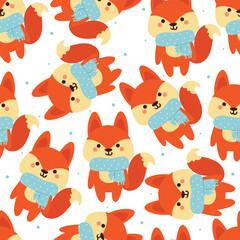 seamless pattern cartoon fox. cute animal wallpaper illustration for gift wrap paper