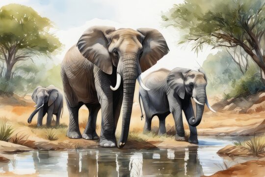 cartoon scene with hippopotamus elephant swimming in river near the meadow with elephant illustration  of a herd of elephants cartoon scene with hippopotamus elephant swimming in river Nea
