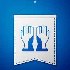 Blue Firefighter gloves icon isolated on blue background. Protect gloves icon. White pennant template. Vector
