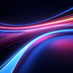 Colorful, playful neon light streams in blue, pink, red and orange on black background - Generativ AI