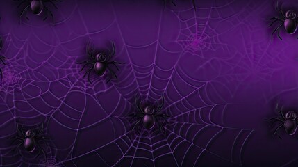  a purple background with spider webs and purple balls on it.  generative ai