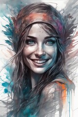 beautiful girl in watercolor illustration beautiful girl in watercolor illustration young woman with colorful eyes