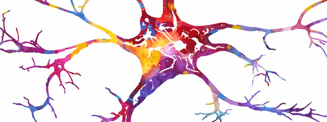 Neuron colorful watercolor vector illustration - obrazy, fototapety, plakaty