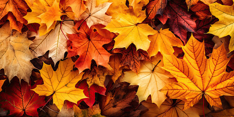 Naklejka na ściany i meble Fallen autumn leaves, fall season background