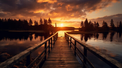 A wooden pier during sunset