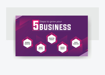 5 steps to grow your business presentation template design, infographic business template design 