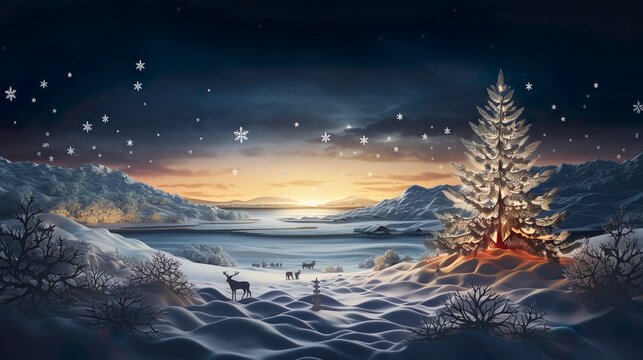 Weihnachtsbaum in Winterlandschaft