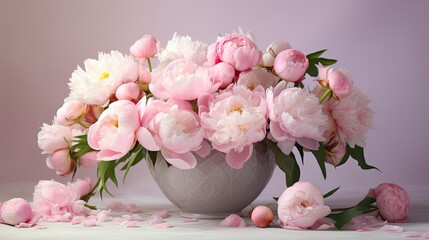 Obraz na płótnie Canvas Romantic peonies. Luxurious full-bodied peonies in shades of pink. Enchanting floral background, wallpaper texture. 