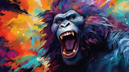  a gorilla with its mouth open and its mouth wide open.  generative ai
