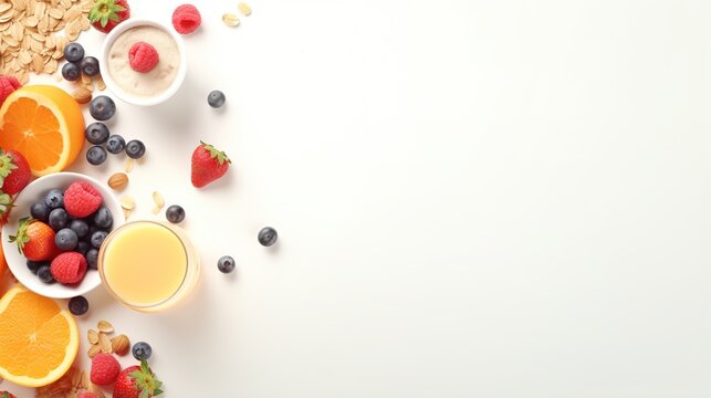  a bowl of fruit, cereal, yogurt, and oranges.  generative ai