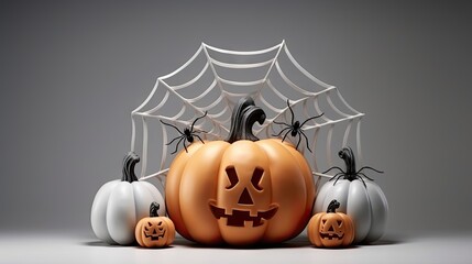  a group of pumpkins with a spider web on top.  generative ai