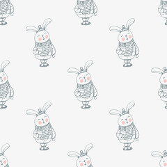 cute rabbit seamless vector pattern. Winter illustration