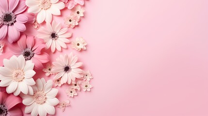 Fototapeta na wymiar a pink background with white and pink flowers on top of it. generative ai