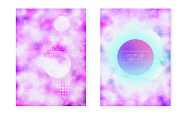 Minimal Background. Round Halftone Elements. Magic Vector. Holographic Presentation. Hologram Design. Science Flyer. Memphis Dots. Purple Retro Texture. Blue Minimal Background