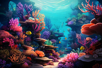Fototapeta na wymiar An Abstract Underwater Scene with Colorful Coral Reef
