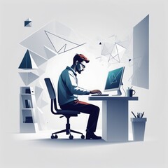 businessman in the office. vector illustration. businessman in the office. vector illustration. hacker with laptop, hacking attack. hacker attack, cyber security, hacker attack, hacking, attack, malwa - obrazy, fototapety, plakaty