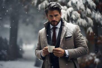 A Businessman Enjoying Coffee at Work