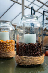 Coffee and corn beans in a jar