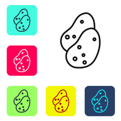 Black line Potato icon isolated on white background. Set icons in color square buttons. Vector