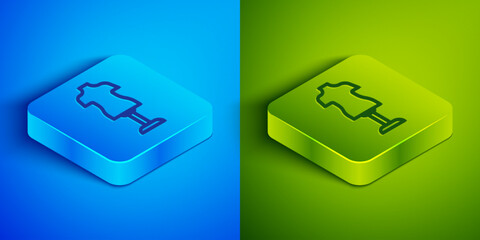 Isometric line Mannequin icon isolated on blue and green background. Tailor dummy. Square button. Vector