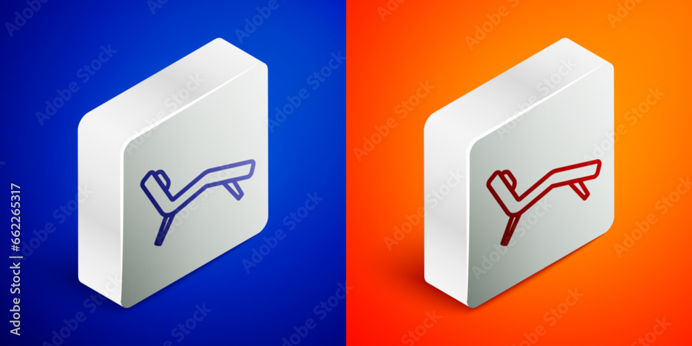 Canvas Prints Isometric line Armchair icon isolated on blue and orange background. Silver square button. Vector