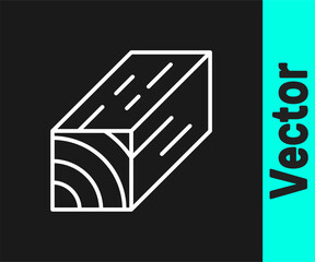 White line Wooden beam icon isolated on black background. Lumber beam plank. Vector