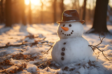 Obraz premium Snowman Melting in Sunlight