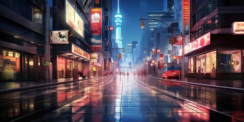 Electric nights. Glowing streets of urban jungle. City in technicolor. Vibrant night on broadway. Metropolis awakens