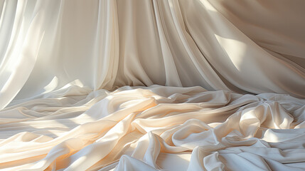 sunlight casting soft shadows on a pure white bedspread - obrazy, fototapety, plakaty