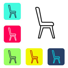 Black line Chair icon isolated on white background. Set icons in color square buttons. Vector