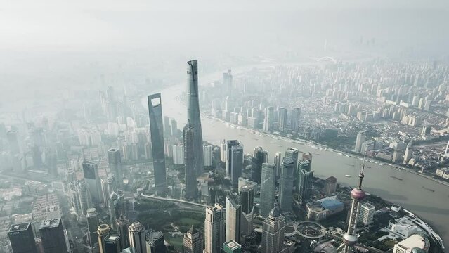 Hyper Lapse and Aerial View of Shanghai Skyline, Hyper Lapse and Aerial View of Shanghai Skyline  Shanghai, China