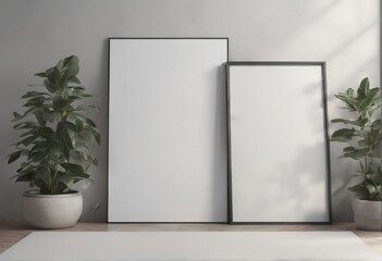 mock up blank frame in the room. mock up blank frame in the room. modern white poster mock-up on the wall of the house in 3d render