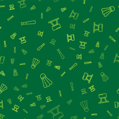 Set line Baseball bat, Badminton shuttlecock and Pommel horse on seamless pattern. Vector