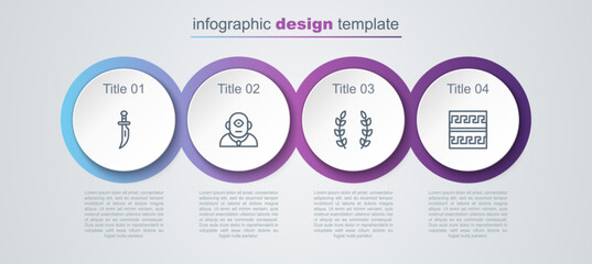 Set line Dagger, Cyclops, Laurel wreath and Ancient Greek pattern. Business infographic template. Vector