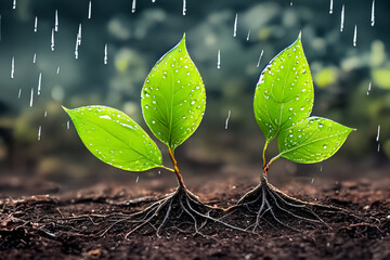 雨に打たれてもたくましく根を張り成長する植物