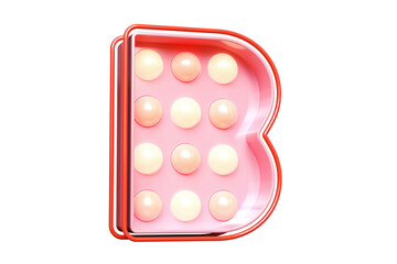 Pink 3D typeface letter B with glowing bulb lights. High quality 3D rendering.
