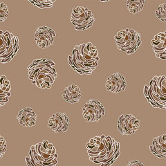 Pine cone seamless pattern. Botanical hand drawn vector background. 