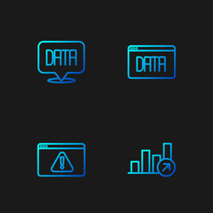 Set line Financial growth, Browser with exclamation mark, Data analysis and . Gradient color icons. Vector