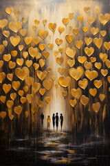 abstract painting of hearts with gold foil