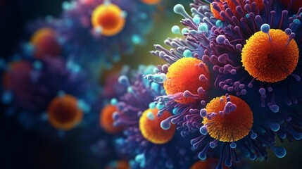 Staphylococcus bacteria in clusters, vibrant colors. - obrazy, fototapety, plakaty