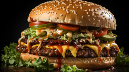 juicy hamburger with all the toppings