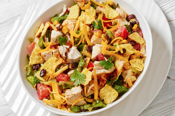 mexican rotisserie chicken salad in white bowl