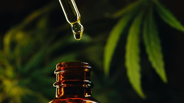 Glass bottle with cannabis THC tincture,herbal treatment.Pharmaceutical hemp oil