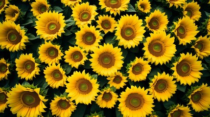 Sunflower field seen from above, displaying natural symmetry.