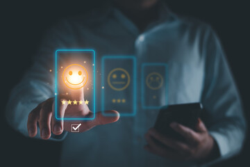 Customer survey satisfaction and customer opinion review concept. Customer rate satisfaction 5...